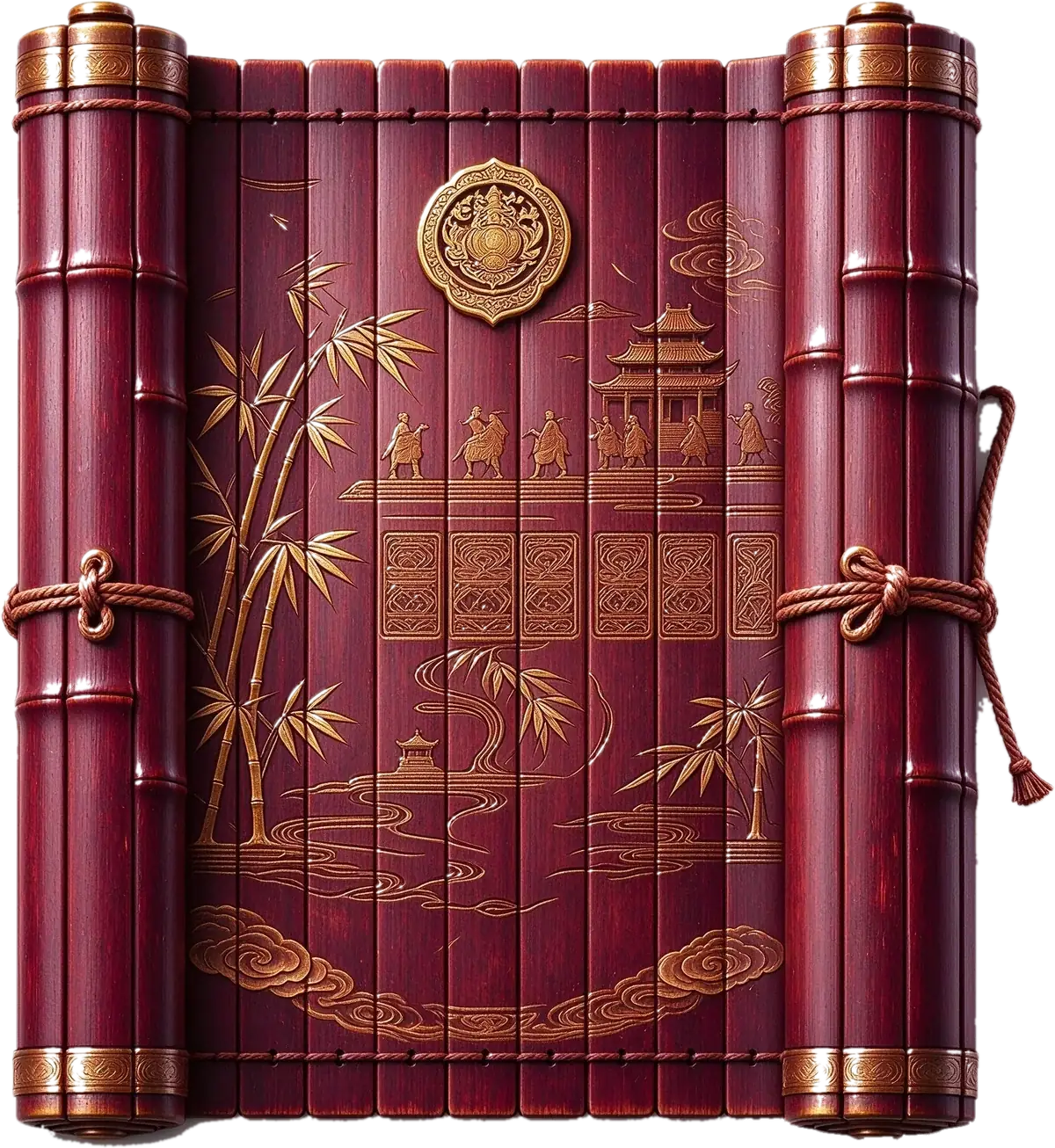 Un livre de bambou roulé, fermé par des cordons